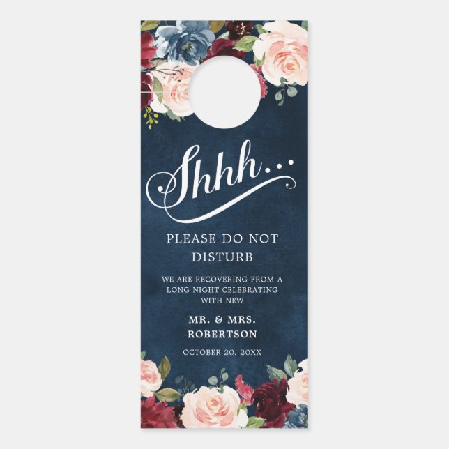 Bourgogne Navy Blush Rozen bruiloft niet storen (Voorkant)