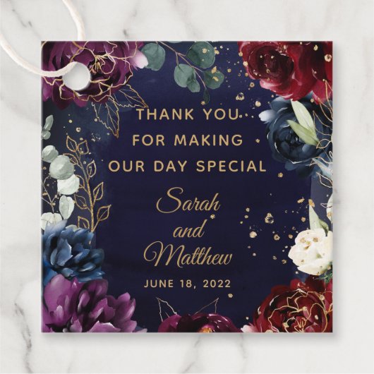 Bourgogne Navy bruiloft gunst cadeau Label (Voorkant)