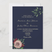 Bourgogne Navy Floral Fall Wedding Kaart (Voorkant)