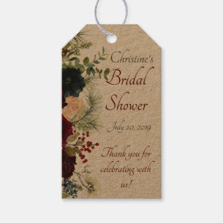 Bourgogne, Navy Floral Kraft - dank u cadeau Label Cadeaulabel