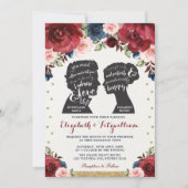 Bourgogne Navy Gold Floral Jane Austen bruiloft Kaart (Voorkant)