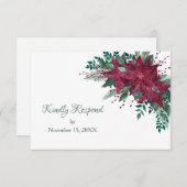 Bourgogne Noël Poinsettia Mariage RSVP (Devant / Derrière)