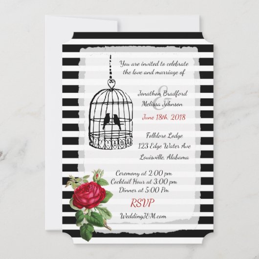 Bourgogne Noir Blanc Birdcage Mariage Invitations (Devant)