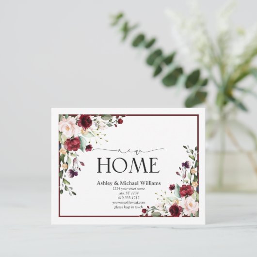 Bourgogne Nouveau Home Script Moving Faire-part (Debout devant)