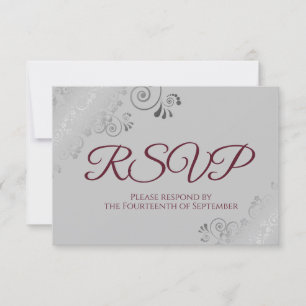Bourgogne op het grijze Elegant Silver Wedding RSVP Kaartje