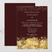 Bourgogne & Or Floral Élégant Invitation de mariag (Devant / Derrière)