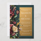 Bourgogne & Or Floral Faire-part de mariage modern (Devant)