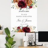 Bourgogne Orange Ivory Floral Mariage Affiche de b (Bureau à domicile)