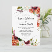 Bourgogne & Orange Rose Faire-part de mariage Flor (Debout devant)