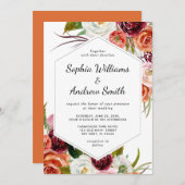 Bourgogne & Orange Rose Faire-part de mariage Flor (Devant / Derrière)