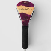 Bourgogne paars goud met marmer roos gouden naam golfheadcover (Voorkant)