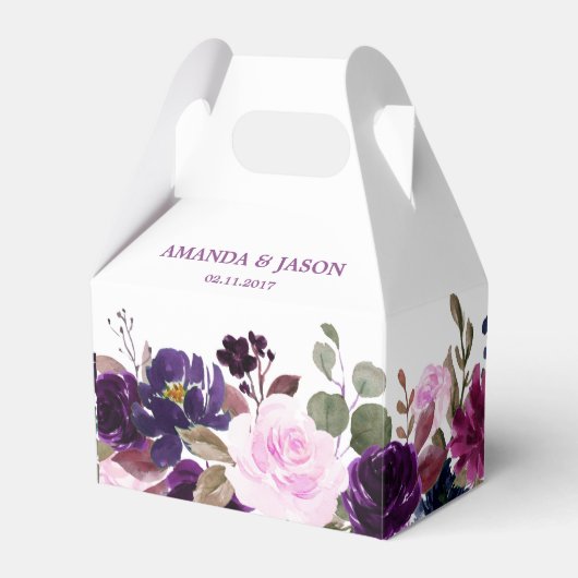 Bourgogne Paarse Bloemen Rustieke Boho Bruiloft Bedankdoosjes (Voorkant Zijde)