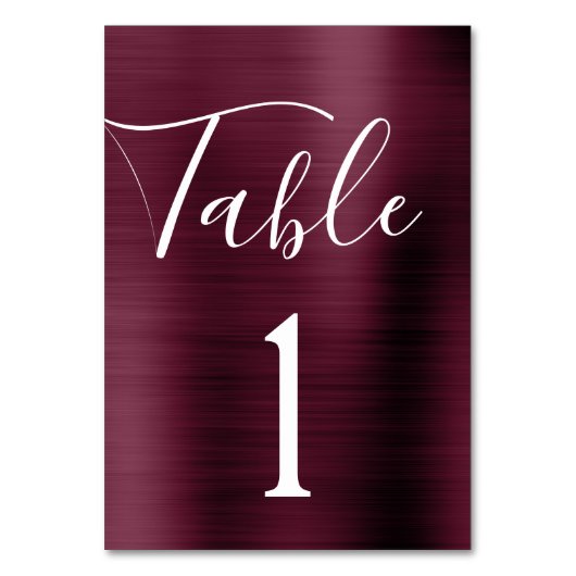 Bourgogne Paarse bruiloft metalen tafel nummer Kaart (Voorkant)