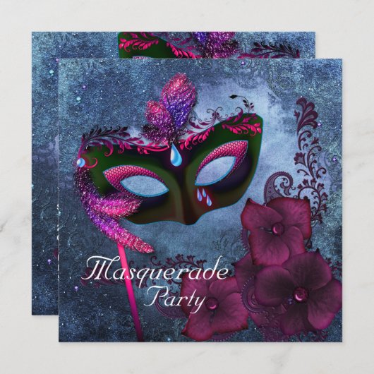 Bourgogne Paarse Roze Masquerade Party Uitnodiging (Voorkant / Achterkant)