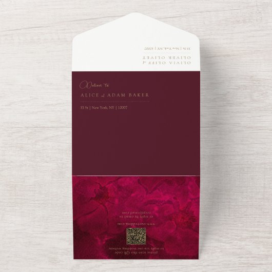 Bourgogne Passie bruiloft All In One Uitnodiging (Buitenkant)