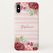 Bourgogne Perzik Bloemblush Strepen Monogram Case-Mate iPhone Case (Achterkant)