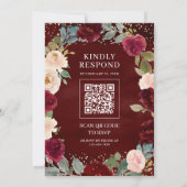 Bourgogne Perzik Bloemen QR Code Moslim Bruiloft Kaart (Achterkant)