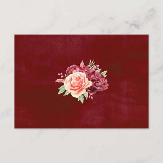 Bourgogne Perzik Roos Waterverf Bloemenbruiloft Informatiekaartje (Achterkant)