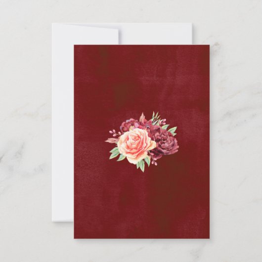 Bourgogne Perzik Roos Waterverf Bloemenbruiloft RSVP Kaartje (Achterkant)