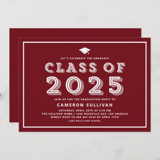 Bourgogne Pet Klasse van 2024 Retro Afstuderen Kaart (Voorkant / Achterkant)