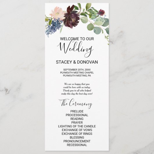 Bourgogne Programme de mariage floral et vert (Devant)