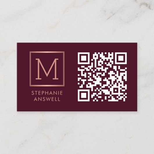 Bourgogne QR Code Logo Monogram Roos Gold Visitekaartje (Voorkant)