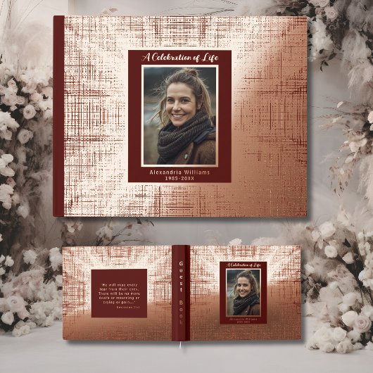 Bourgogne Real Foil Funeral Livres d'invités Maroo