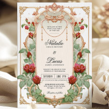 Bourgogne Red Art Nouveau Floral Wedding Invitatio