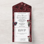 Bourgogne Red Blush Bloemen Huwelijk All In One Uitnodiging (Binnen)