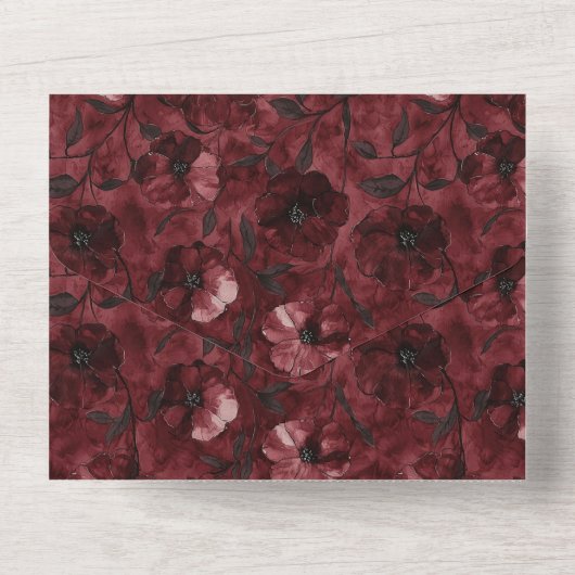 Bourgogne Red Blush Bloemen Huwelijk All In One Uitnodiging (Achterkant)