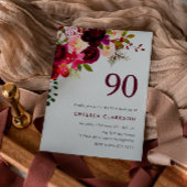 Bourgogne Red Boho Floral 90ste verjaardagsfeest Kaart