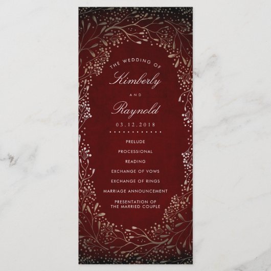 Bourgogne Red et Gold Vintage programmes de mariag (Devant)