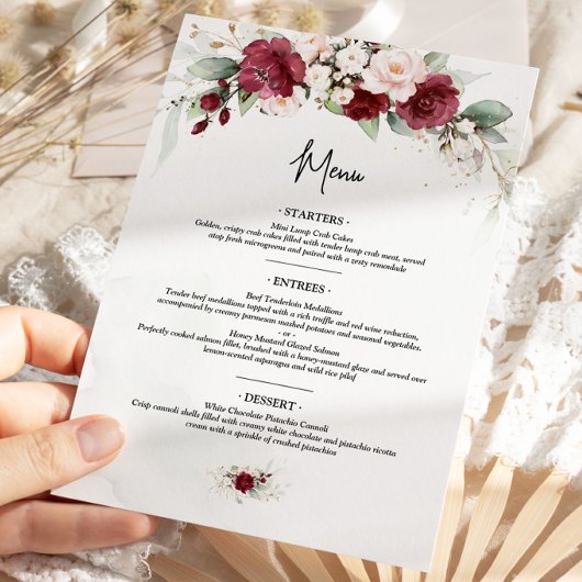 Bourgogne Red Floral 4x9 Menu