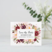 Bourgogne Red Floral Rustic Boho Save the Date Aankondigingskaart (Staand voorkant)