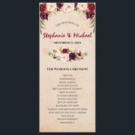 Bourgogne Red Floral Rustic Wedding programme<br><div class="desc">Aquarelle Bourgogne Rouge Floral Rustique Boho Programme de mariage. Parfait pour un mariage de automne. Le design comprend un bouquet étonnant de bordeaux / Marsala, pêche, fleurs / roses avec feuilles assortis. S'il vous plaît trouver d'autres modèles et variantes dans mon magasin "blissweddingpaperie". N'hésitez pas à me contacter pour toute...</div>