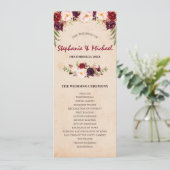 Bourgogne Red Floral Rustic Wedding programme (Debout devant)