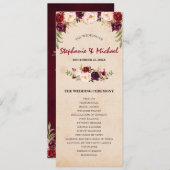 Bourgogne Red Floral Rustic Wedding programme (Devant / Derrière)