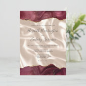 Bourgogne Red Gold Agate Ivory Silk QR Code Huweli Kaart (Staand voorkant)