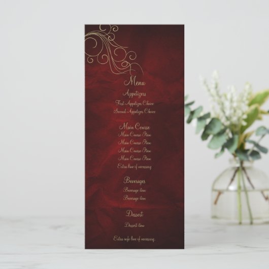 Bourgogne Red Gold Elegant Wedding Menu Rack Kaart (Staand voorkant)