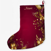 Bourgogne Red Gold Flowers Holiday Stocking Grote Kerstsok (Achterkant)