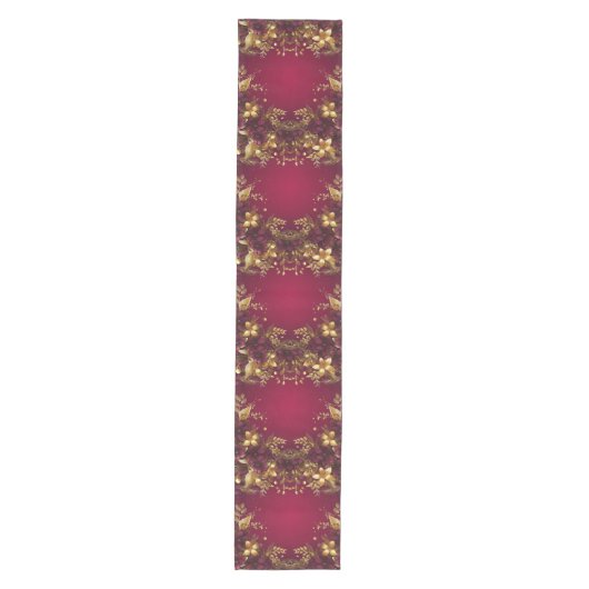 Bourgogne Red Gold Flowers Holiday Table Runner Medium Tafelloper (Voorkant)