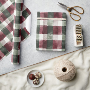 Bourgogne Red Green Cream White Plaid Stripes Cadeaupapier