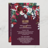 Bourgogne Red Ivory Floral Arrangement Gold Weddin Programma (Voorkant / Achterkant)
