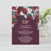 Bourgogne Red Ivory Floral Arrangement Gold Weddin Programma (Staand voorkant)