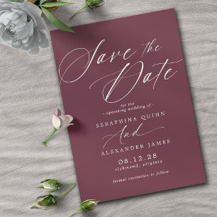 Bourgogne Red Maroon   Eenvoudig kalligrafieschrif Save The Date