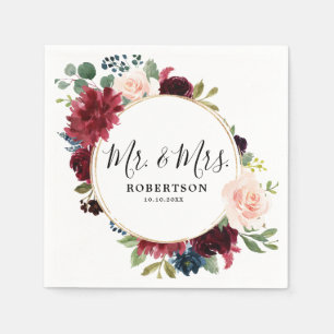 Bourgogne Red Navy Blush Bloemen Rustiek Boho Papi Servet