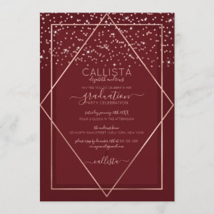 Bourgogne Red Rose Gold Confetti Border Afstuderen Kaart