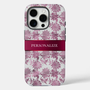 Bourgogne Red Silver Floral iPhone 16 Pro Hoesje