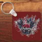 Bourgogne Red Silver Glitter Feathered Mask Sleutelhanger (Voorkant)