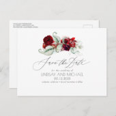 Bourgogne Rode Bloemen Boho Save the Date Briefkaart (Voorkant / Achterkant)